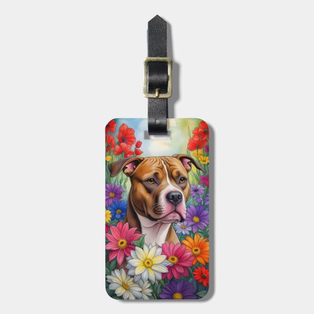 Pitbuli im Blumengarten Gepäckanhänger (Vorderseite vertikal)