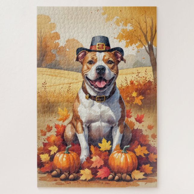 Pitbuli im Herbst hinterlässt Erntedank Kunst (Vertikal)
