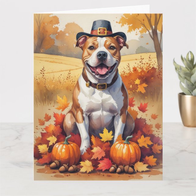 Pitbuli im Herbst hinterlässt Erntedank Kunst Karte (Kleine Pflanze)
