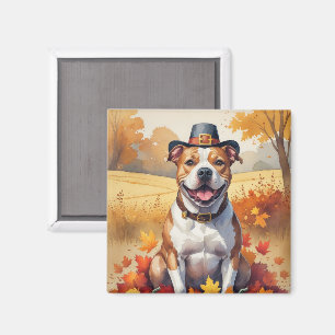 Pitbuli im Herbst hinterlässt Erntedank Kunst Magnet