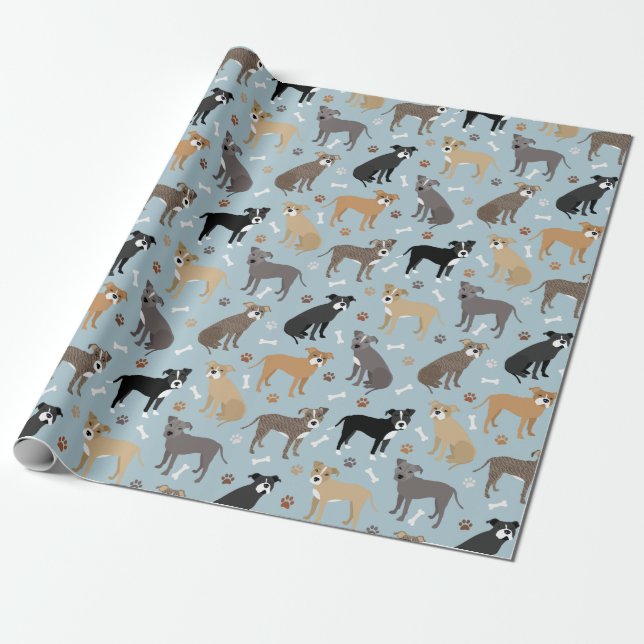 Pitbuli Paws and Bones Geschenkpapier (Ungerollt)