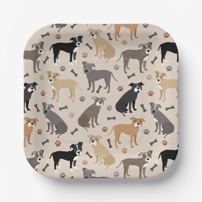 Pitbuli-Paws und Knochen-Paper-Teller Pappteller (Vorderseite)