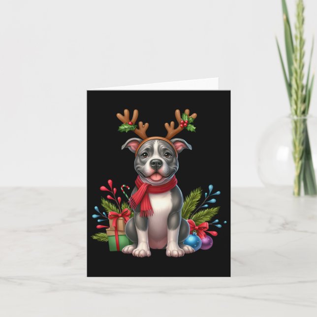 Pitbuli Rentier Weihnachtsmannmütze Weihnachten We Karte (Vorderseite)