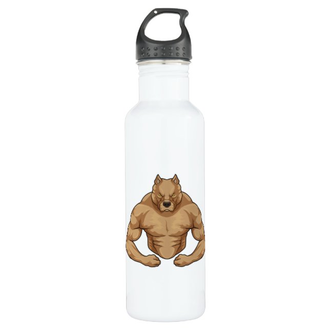 Pitbull als Bodybuilder extrem Edelstahlflasche (Vorderseite)
