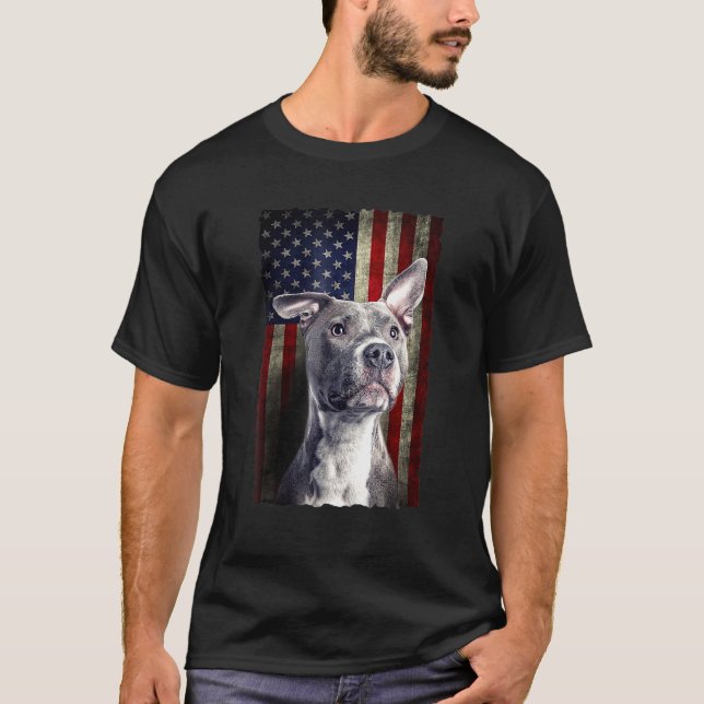 Pitbull American Flag USA Patriotic Dog T-Shirt (Vorderseite)