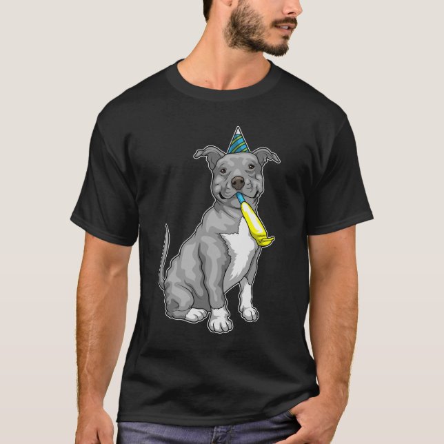 Pitbull Birthday Horn T-Shirt (Vorderseite)