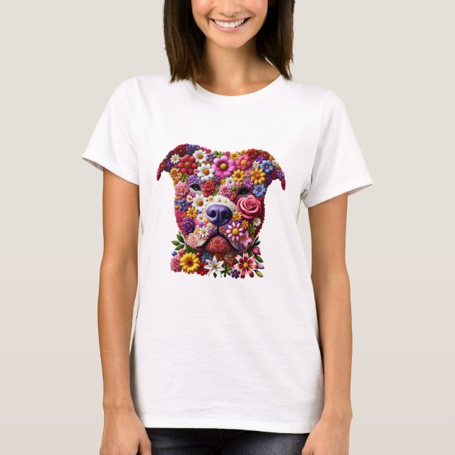 Pitbull Blume Face Dog Lover T-Shirt (Vorderseite)