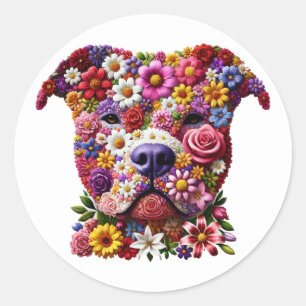 Pitbull Blumen Gesicht Hundeliebhaber Runder Aufkleber