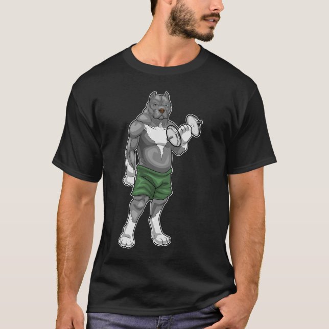 Pitbull Bodybuilder Dumbell-Bodybuilding T-Shirt (Vorderseite)