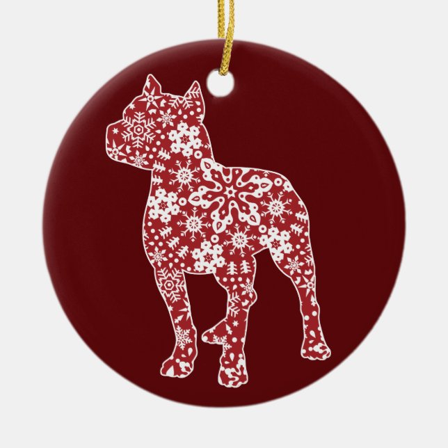 Pitbull, Boho Weihnachtsschneeflocken Keramik Ornament (Vorne)