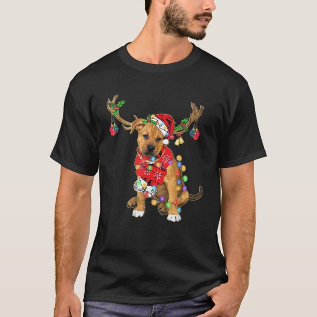 Pitbull boxer mix Gorgeous Reindeer Christmas Ligh T-Shirt (Vorderseite)