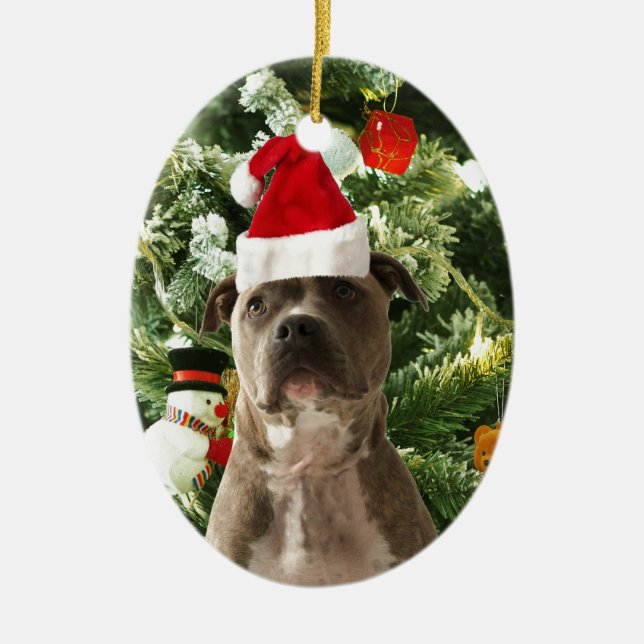 Pitbull Chien Arbre de Noël Ornements Snowman (Devant)