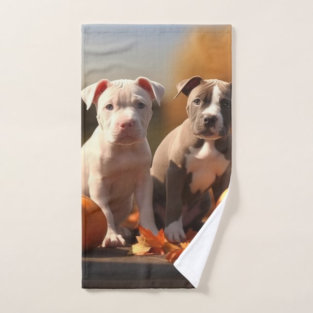 Pitbull Chiot Automne Citrouille de plaisir (Serviette à main)