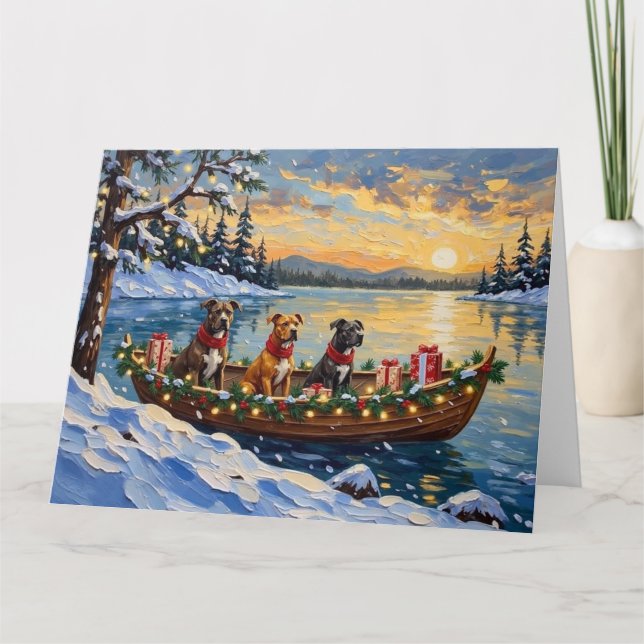 Pitbull Christmas Boat Holiday Karte (Vorderseite)