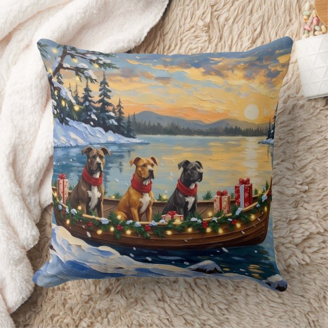 Pitbull Christmas Boat Holiday Kissen (Decke)