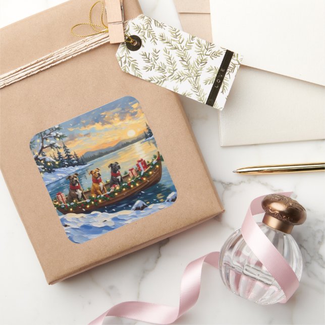 Pitbull Christmas Boat Holiday Quadratischer Aufkleber (Schenken)