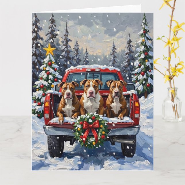 Pitbull Christmas Red Truck Holiday Karte (Gelbe Blume)