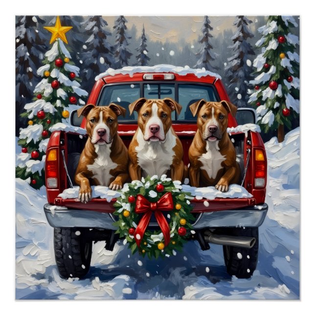 Pitbull Christmas Red Truck Holiday Poster (Vorderseite)