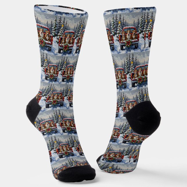 Pitbull Christmas Red Truck Holiday Socken (Gewinkelt)