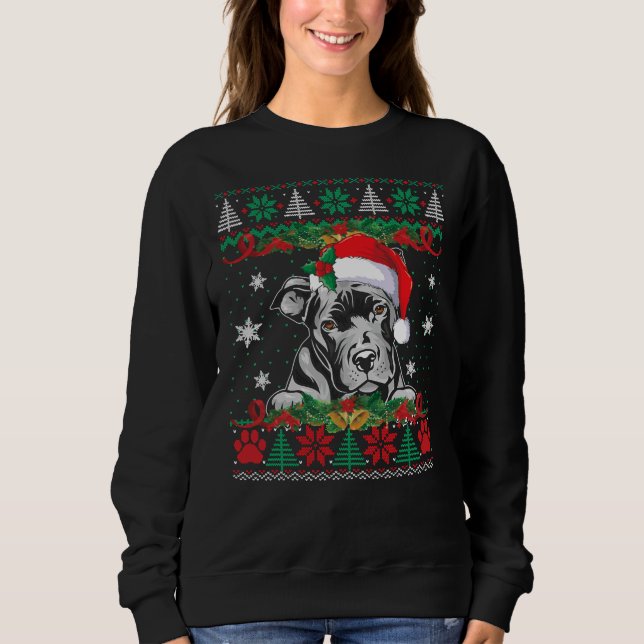 Pitbull Christmas Santa Ugly Sweater Dog Lover Xma Sweatshirt (Vorderseite)
