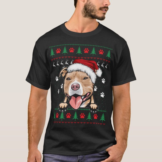Pitbull Christmas Ugly Funny Pit Bull Lover T-Shirt (Vorderseite)