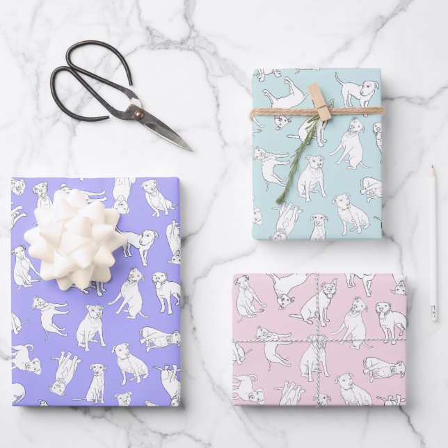 Pitbull Confetti - Aquamalz, rosa, lila Pastellfar Geschenkpapier Set (Vorderseite)