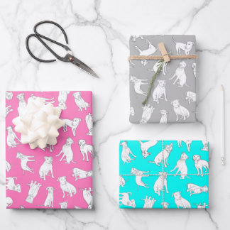 Pitbull Confetti - heiß rosa, türkis, grau Geschenkpapier Set