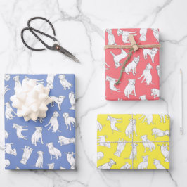 Pitbull Confetti - rot, blau, gelb Geschenkpapier Set