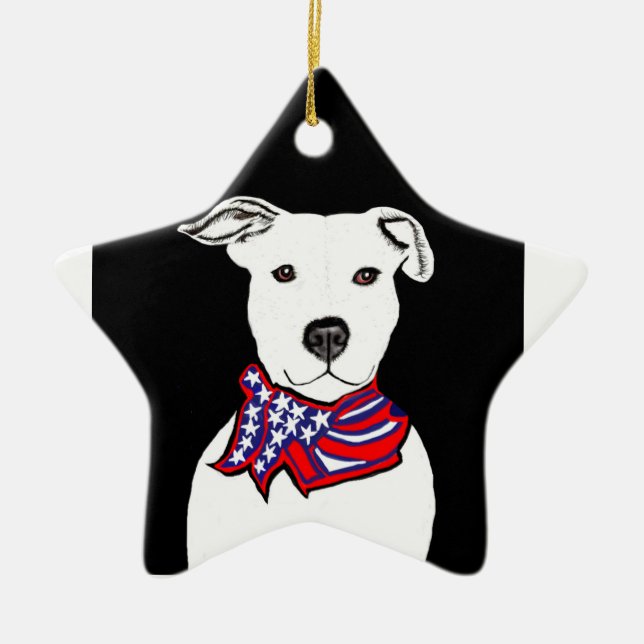 Pitbull, die Americanflag Bandana Weihnachten Keramikornament (Vorne)