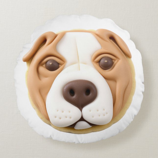 Pitbull Dog 3D Inspiriert Rundes Kissen (Vorderseite)