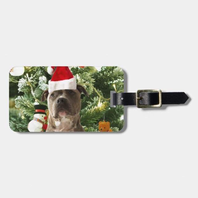 Pitbull Dog Christmas Tree Ornaments Snowman Gepäckanhänger (Vorderseite horizontal)