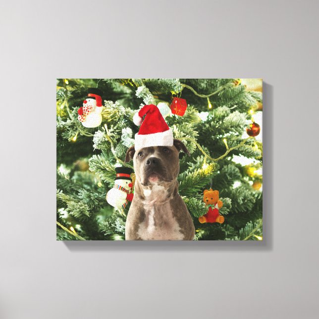 Pitbull Dog Christmas Tree Ornaments Snowman Leinwanddruck (Vorderseite)