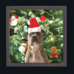 Pitbull Dog Christmas Tree Ornaments Snowman Schmuckkiste<br><div class="desc">Pitbull Hund Weihnachtsbaumschmuck Schneemann Doormat.Niedlich Pitbull Hund mit Weihnachtsbaumschmuck Schneemann im Hintergrund.</div>