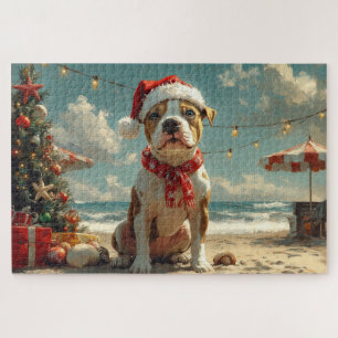 Pitbull Dog Christmas Vintag Beach
