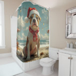 Pitbull Dog Christmas Vintag Beach Duschvorhang<br><div class="desc">Bringen Sie die Wärme der Ferien an die Küste mit diesem charmanten, Vintag inspirierten Design, das einen festlichen Hund auf einem ruhigen Strand besticht. Mit einer klassischen Touch nostalgischer Töne und Küstenstöcke erweckt dieses Kunstwerk den Zauber der Weihnachtszeit am Meer. Dieses Design ist perfekt für den gelungenen Urlaub geeignet und...</div>