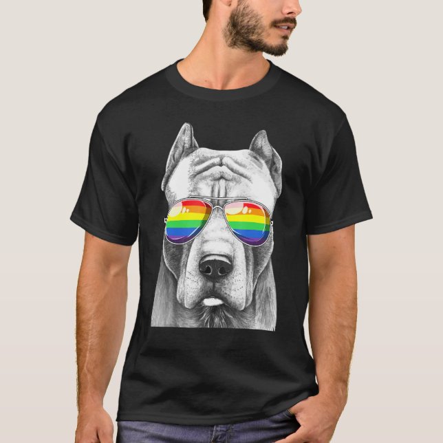 Pitbull Dog Gay Pride Flag Sonnenbrille Lgbt T-Shirt (Vorderseite)