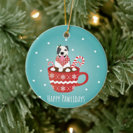 Pitbull Dog Happy Pawlidays Keramik Ornament