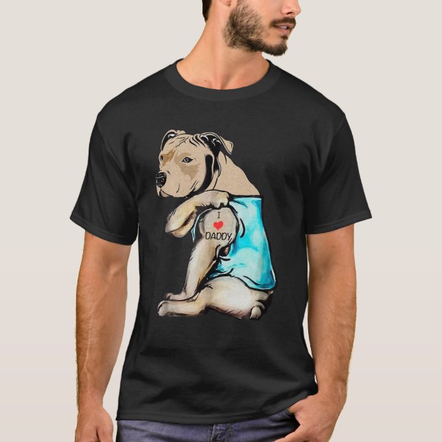 Pitbull Dog I Liebe Daddy Tattoo Funny Daddy Pitbu T-Shirt (Vorderseite)