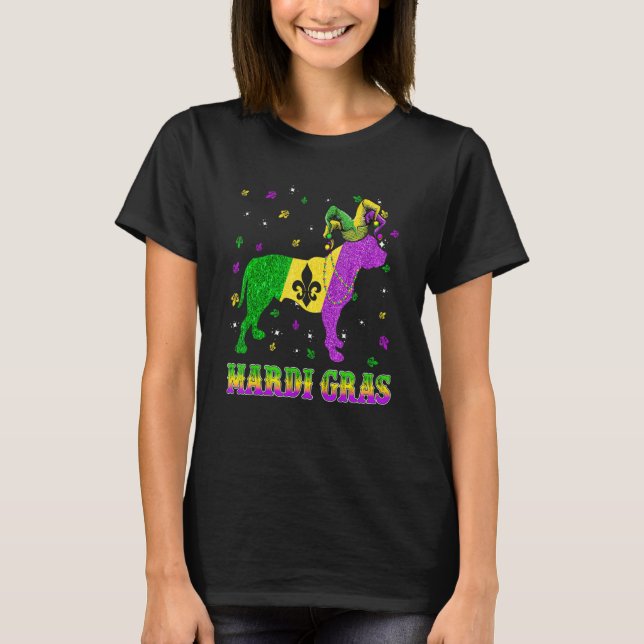 Pitbull Dog Mardi Gras Carnival Jester Beads T-Shirt (Vorderseite)