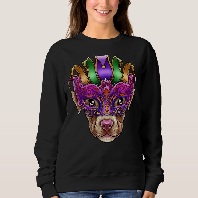 Pitbull Dog Mardi Gras Mask Jester Hat Pit Bull Pu Sweatshirt (Vorderseite)