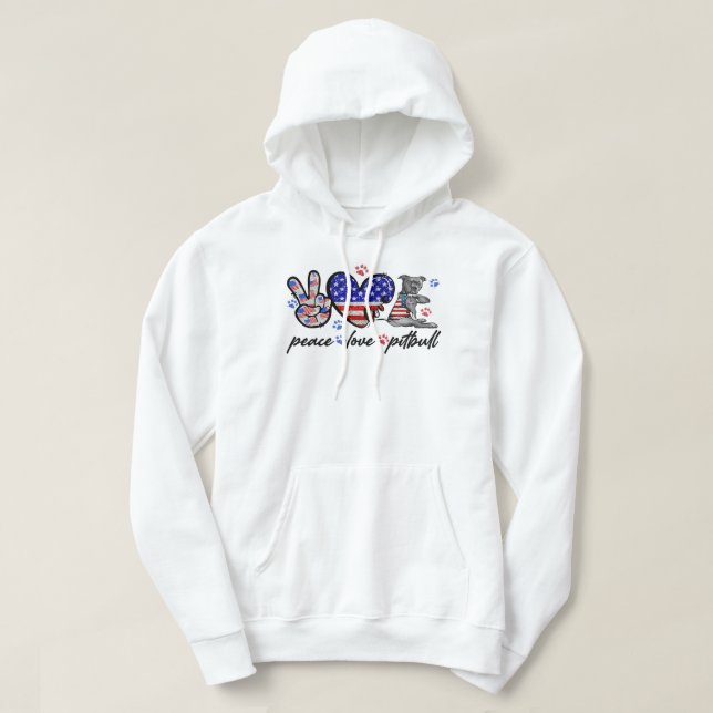 Pitbull Dog Peace Liebe Pitbull 4. Juli Amerika Hoodie (Design vorne)