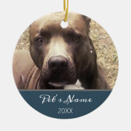Pitbull Dog Pet Foto Blau Weihnachten Personalisie Keramik Ornament