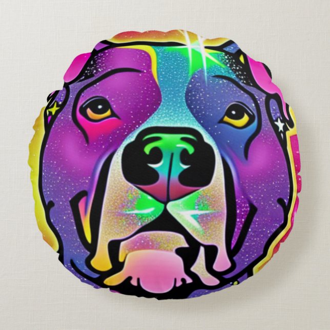 Pitbull Dog Pop Art Rundes Kissen (Vorderseite)