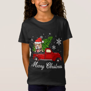 Pitbull Dog Riding Red Truck Weihnachtsdekoratione T-Shirt
