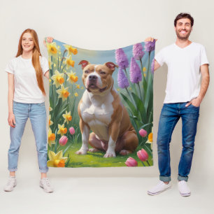 Pitbull Dog Spring Blumen Malerei Fleecedecke