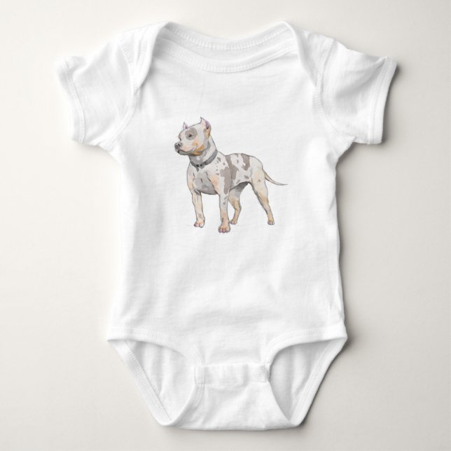 Pitbull Dog Wasserfarbe Sketch Baby Strampler (Vorderseite)