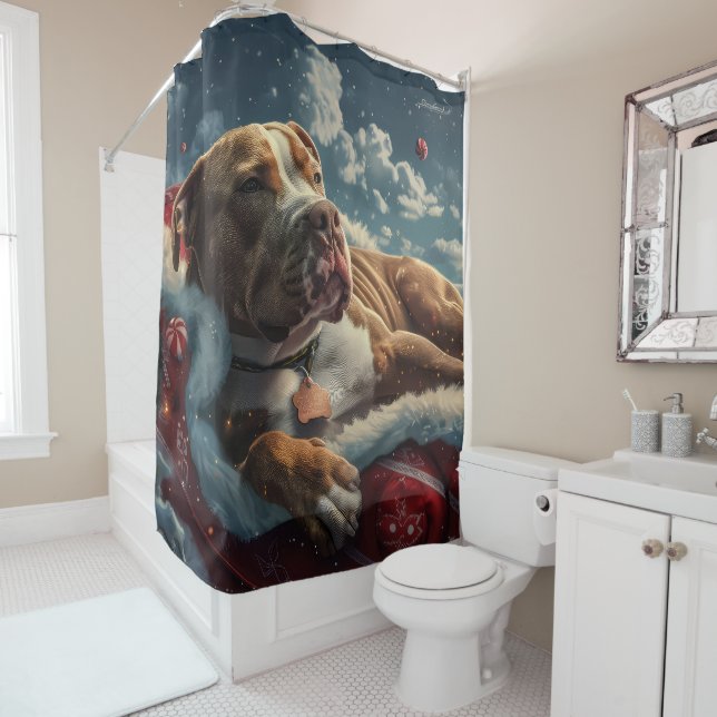 Pitbull Dog Weihnachtsfest Duschvorhang (Beispiel)