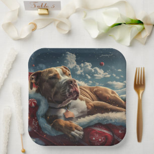 Pitbull Dog Weihnachtsfest Pappteller