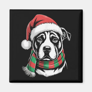 Pitbull Dog Xmas Weihnachtsmannmütze Scarf Weihnac Magnet