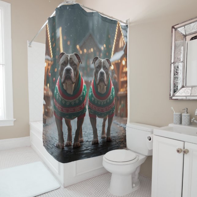 Pitbull Dogs Christmas Snow Holiday Duschvorhang (Beispiel)